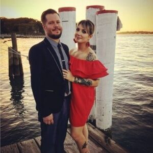 Off the shoulder ruffled red mini dress